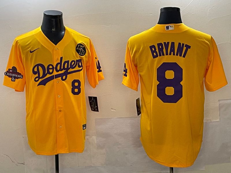 Men Los Angeles Dodgers #8 Bryant Yellow Game 2025 Nike MLB Jersey style 7
